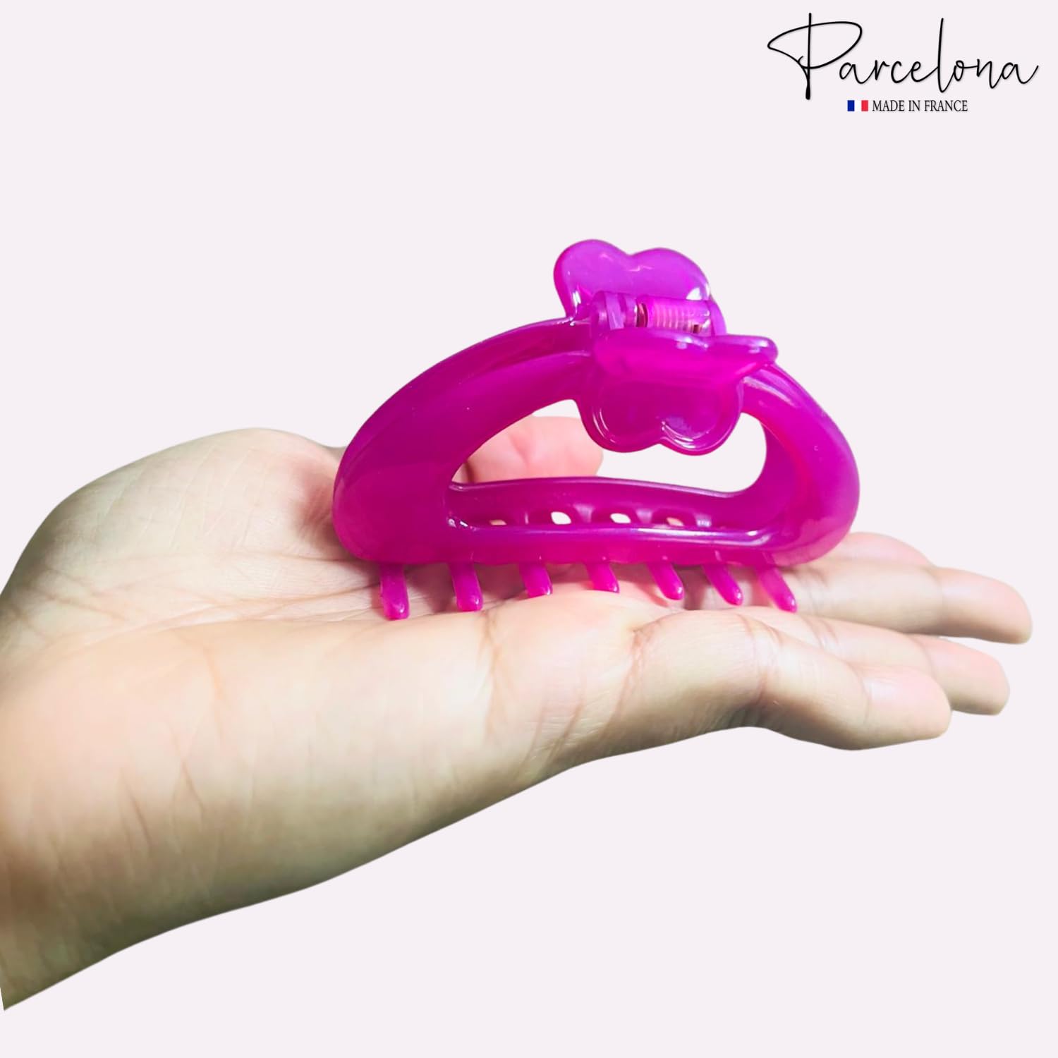 Parcelona French Heart-Shaped Medium Cellulose Hair Claw for Women and Girls