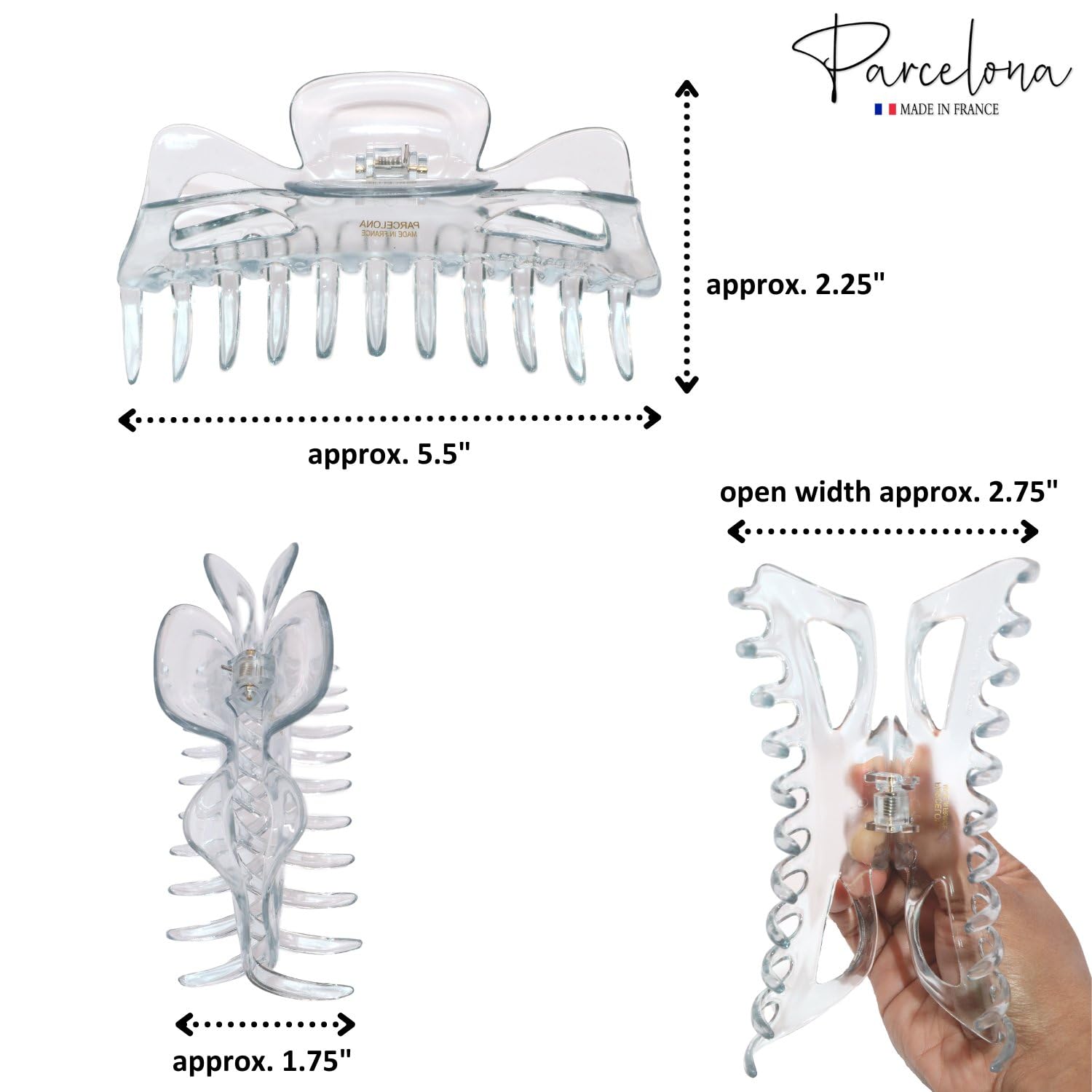 Parcelona French Classic Jumbo Large 5 1/2" Cellulose Hair Claw Clip for Women