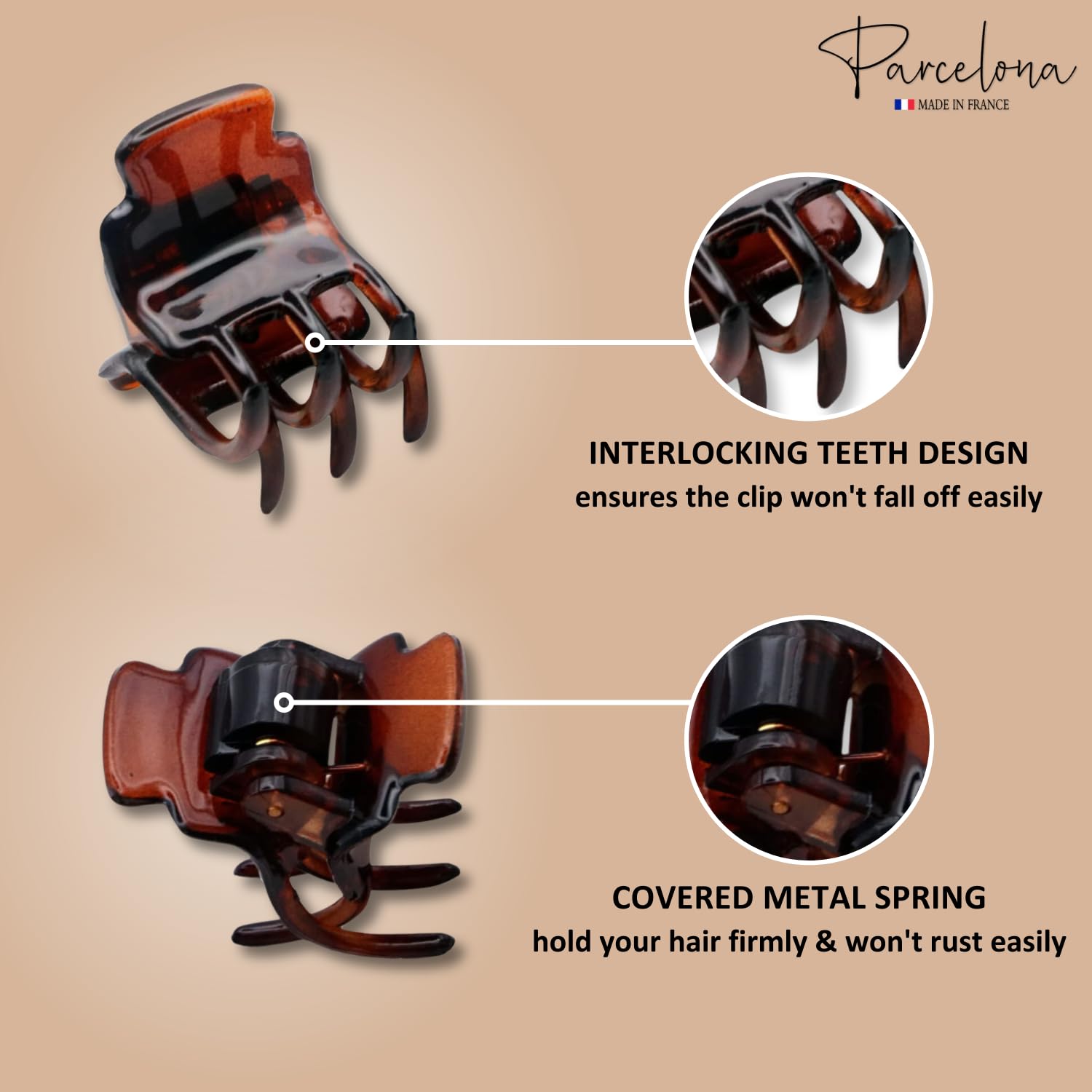 Parcelona French Glossy Square Very Small Cellulose Hair Claws for Women 2Pcs