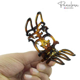 Parcelona French Intricate Celluloid Small Shell Hair Claw for Women and Girls