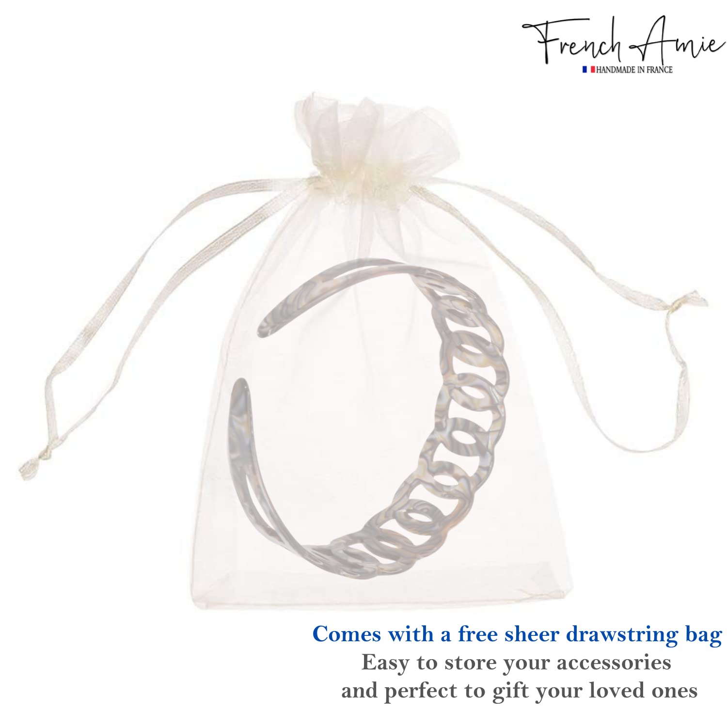 French Amie Loops 1 1/2" Wide Cellulose Handmade Non Slip Headbands for Women