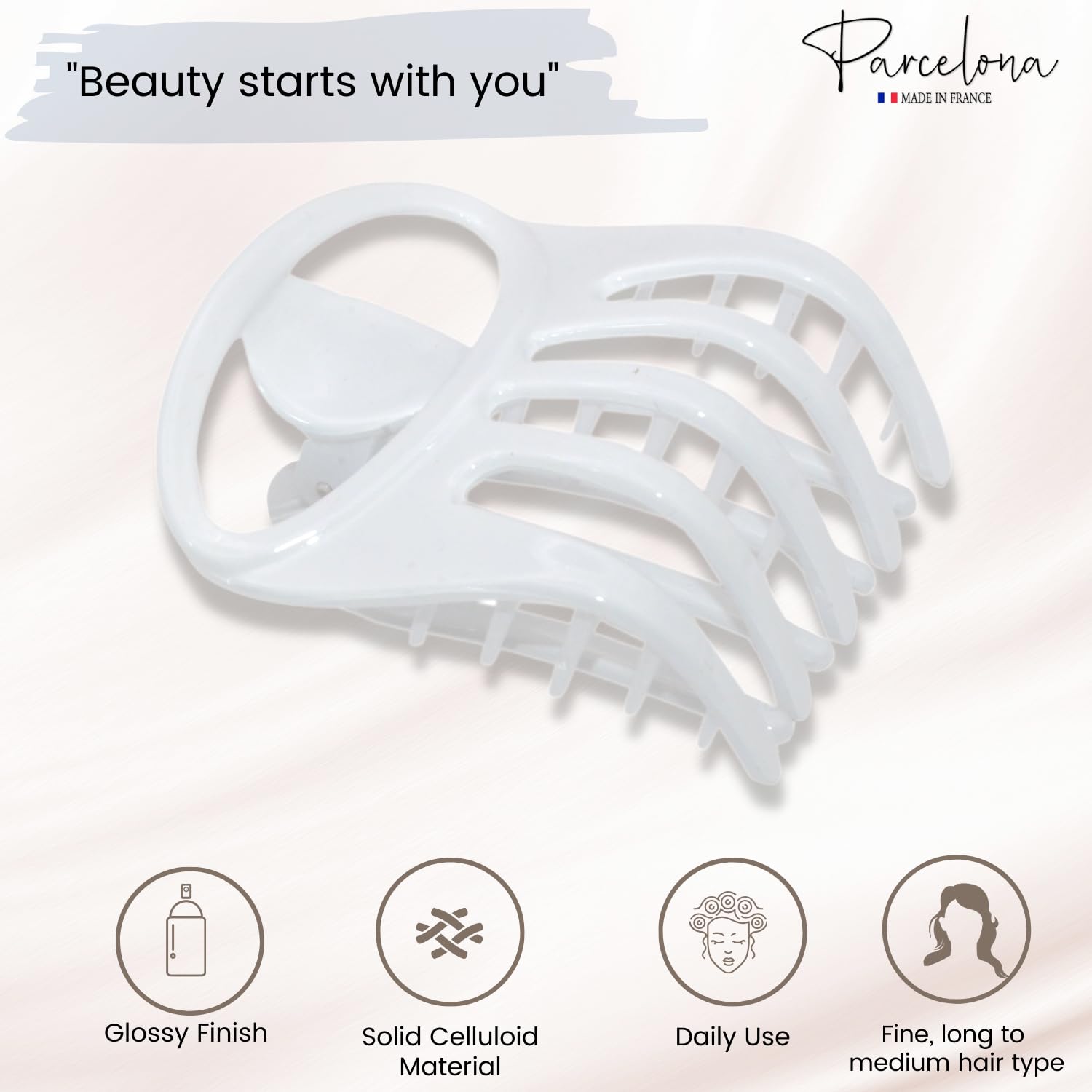 Parcelona French Curvy Oval Paw Medium Cellulose Hair Claw for Women and girls