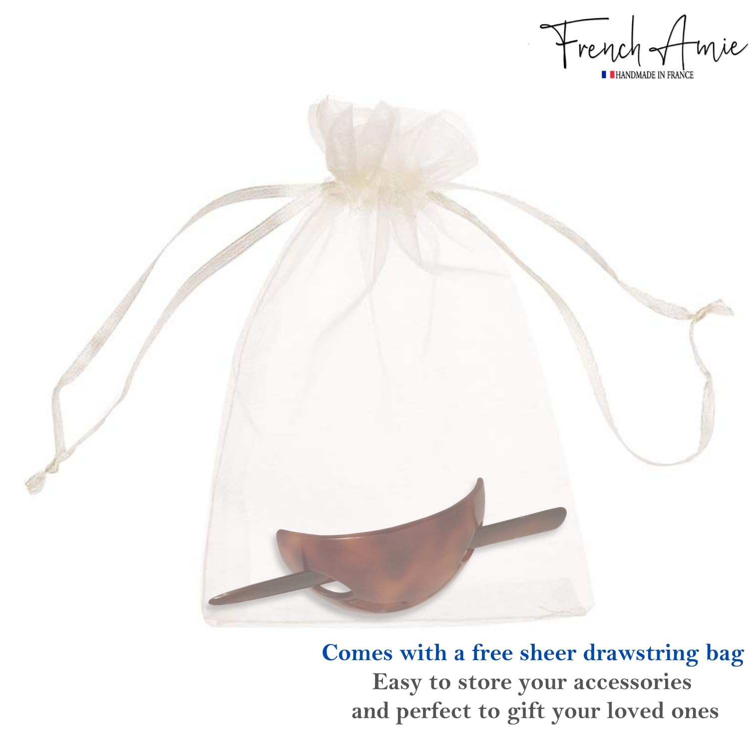 French Amie Oval Arch Handmade Celluloid Hair Bun Cover with Stick for Women