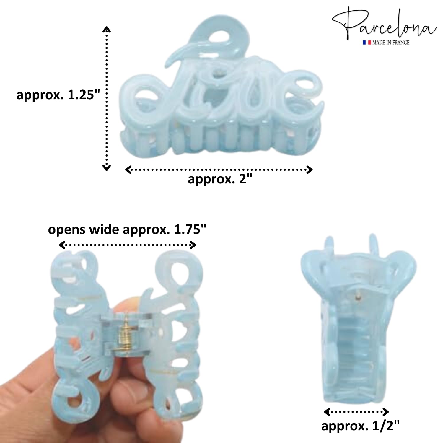 Parcelona French Love Small 2" Cellulose Acetate Hair Claws for Women and Girls
