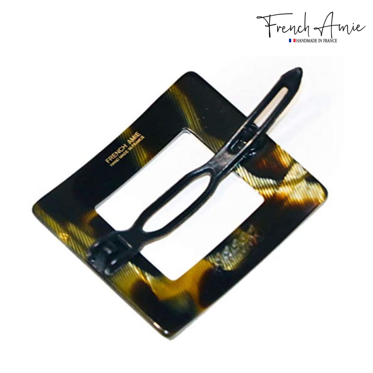 French Amie Squared Small Handmade Cellulose Metal Free Side Slide Hair Barrette