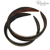 Parcelona French Wide 1 Inch Shell & Black Headbands with Inner Teeth Nibs 2 Pcs
