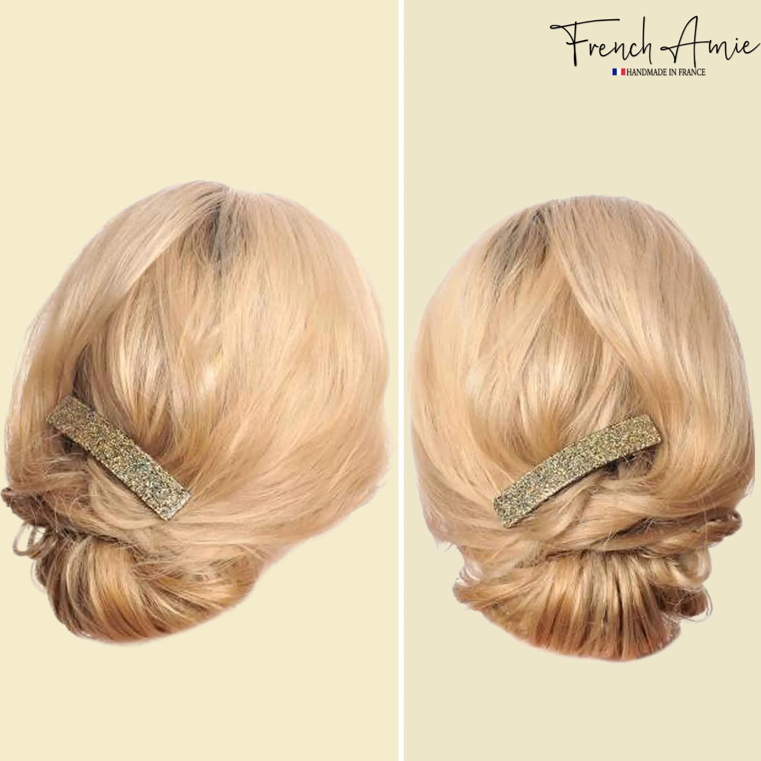 French Amie Glittery Bar Large Handmade Cellulose Hair Clip Barrette for Women