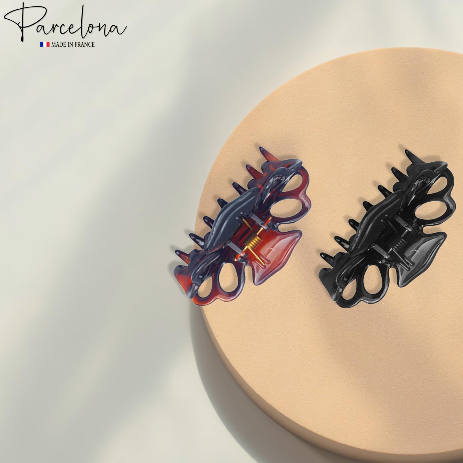 Parcelona French Double Loop Small Tortoise Shell and Black Jaw Hair Claw