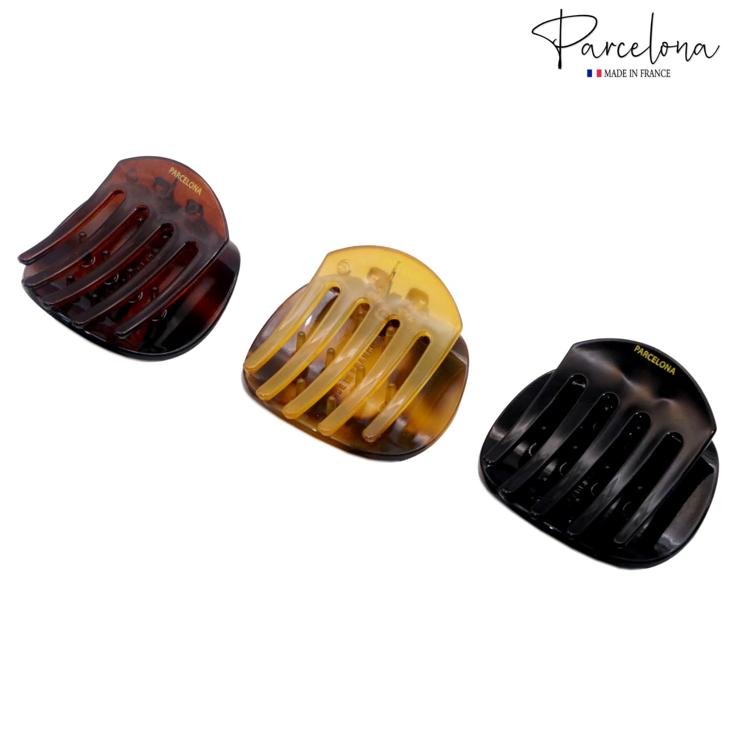 Parcelona French Onde Shell Black Savana Small Cellulose Side Hair Claw 3 Pieces