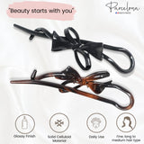 Parcelona French Twist n Clip Bow Shell & black Metal Free Hair Clip Barrettes