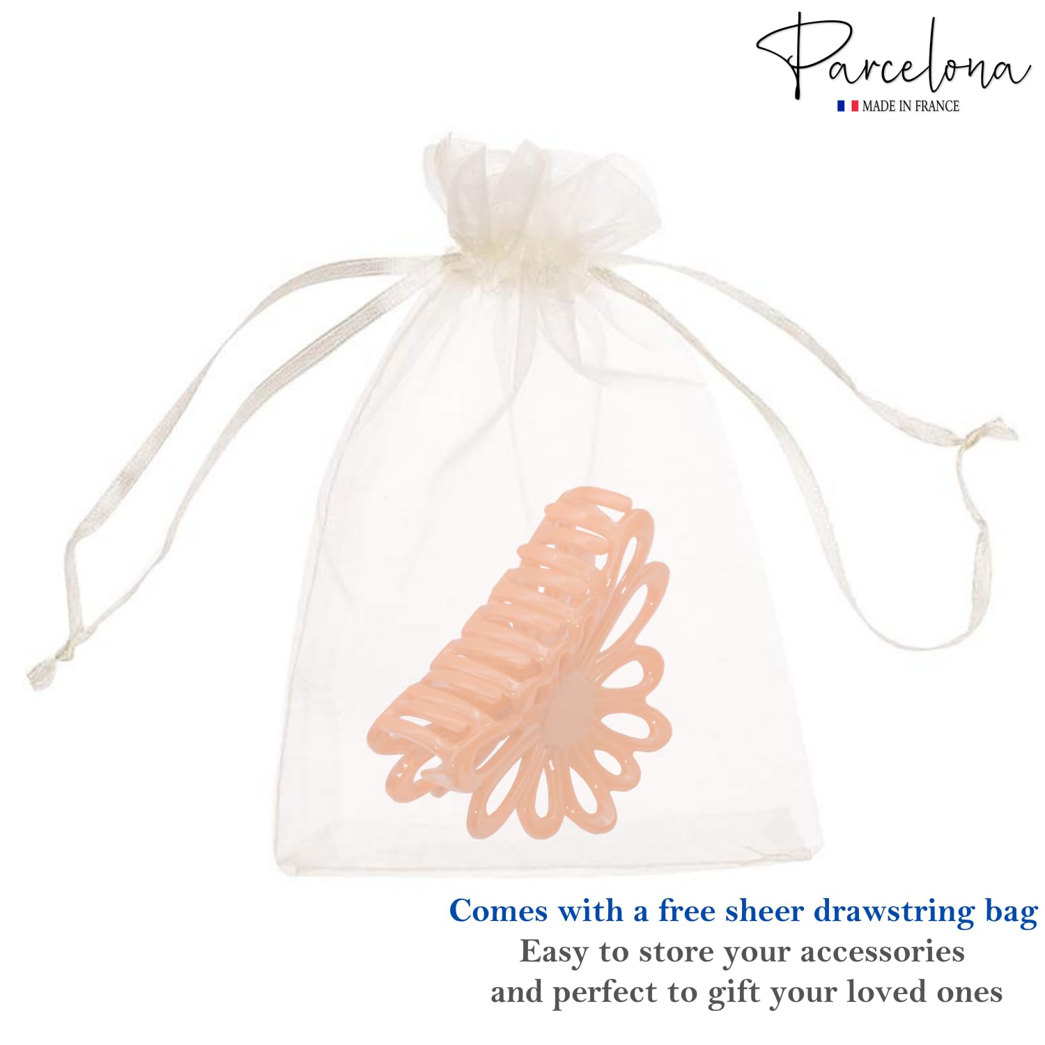 Parcelona French Plume Medium 3" Cellulose Acetate Hair Claw for Women and Girls