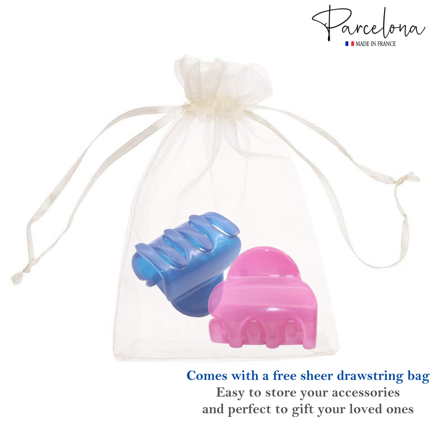 Parcelona French Chic Duo Small 1 1/4" Cellulose Hair Claw for Women and Girls