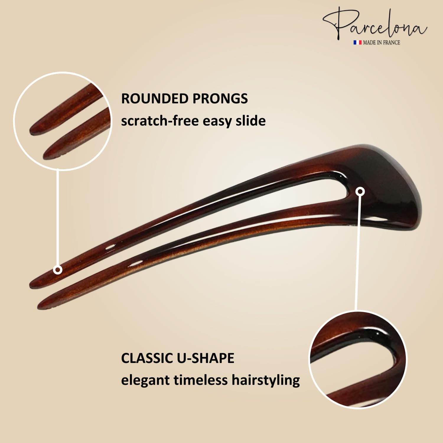 Parcelona French Long Duo Large Cellulose Chignon Hair Bun Pins for Women(2 Pcs)