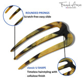 French Amie Tri Prongs 3" Handmade Cellulose Bun Holder Hair Pin Stick for Women