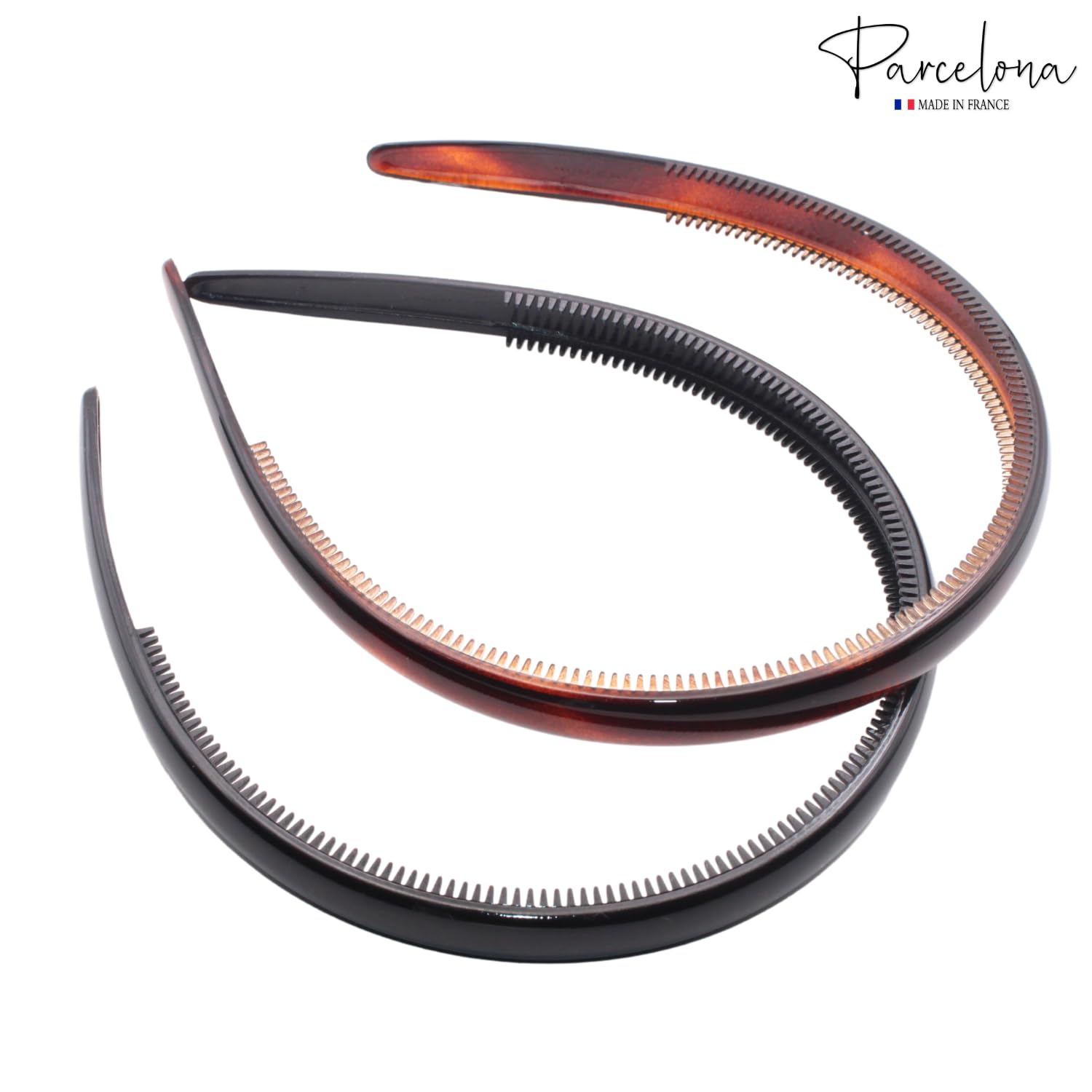 Parcelona French Reg Shell and Black Celluloid Hair Headbands for Women (2 Pcs)