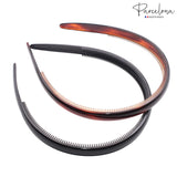 Parcelona French Reg Shell and Black Celluloid Hair Headbands for Women (2 Pcs)