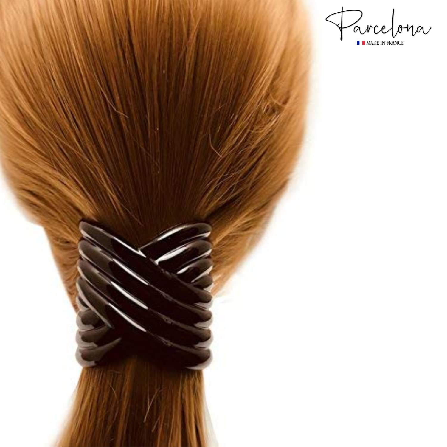 Parcelona French Interwined Brown Shell Cellulose Pony Hair Clip Barrette
