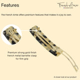 French Amie Rectangular White Tokyo Celluloid Handmade Automatic Hair Barrette