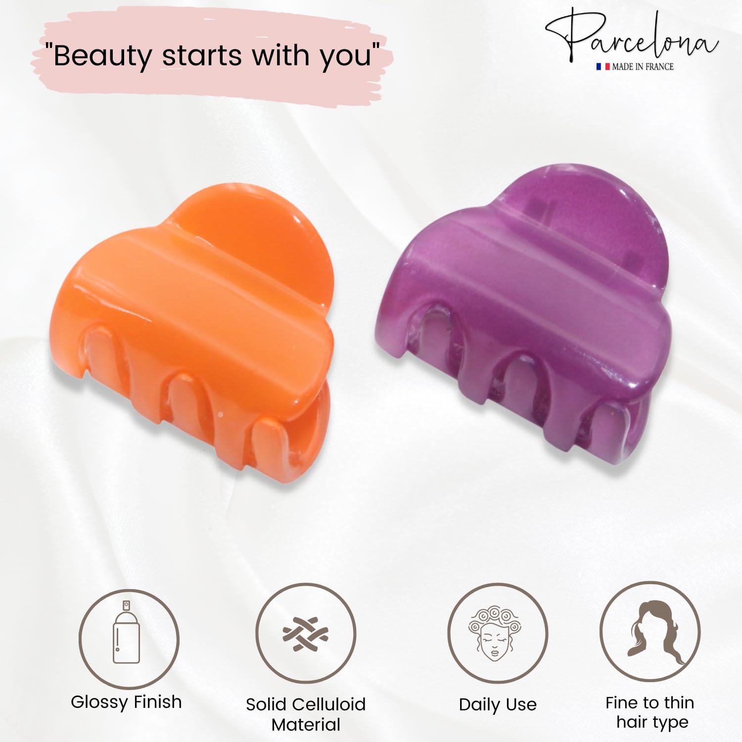 Parcelona French Chic Duo Small 1 1/4" Celluloid Hair Claw for Women and Girls