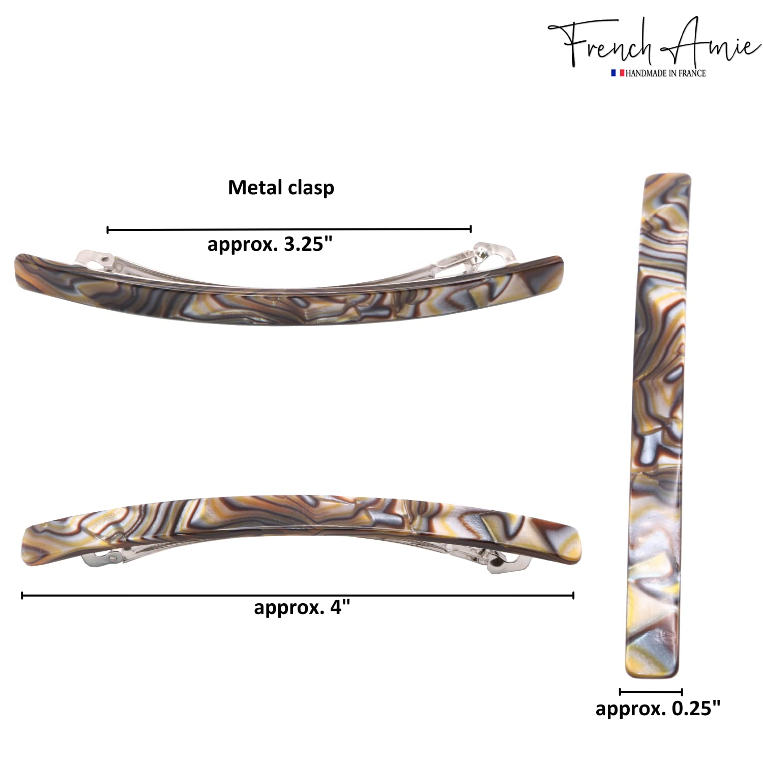 French Amie Long And Thin Large 4” Cellulose Handmade Hair Clip Barrette
