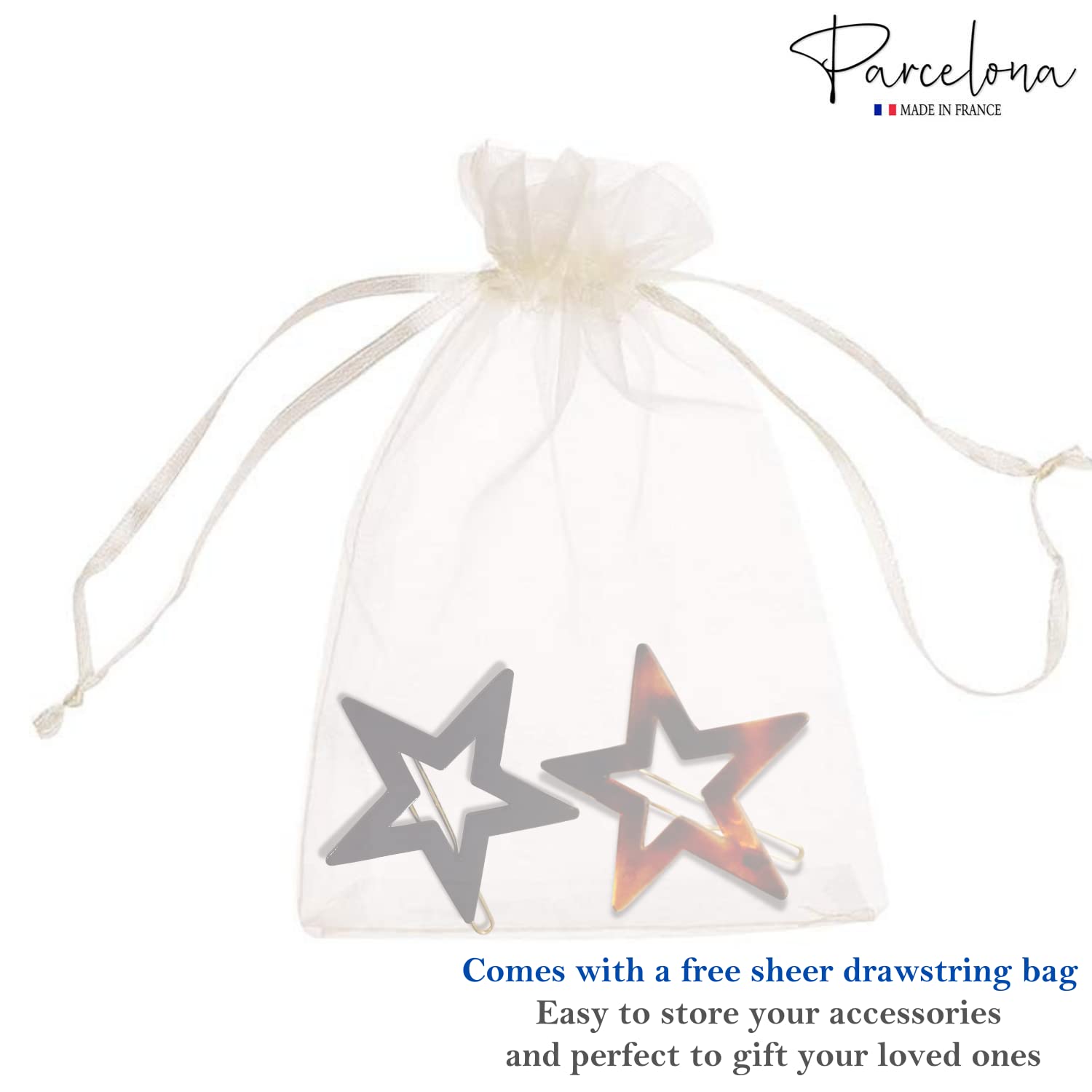 Parcelona French Twin Star Set of 2 Brown Shell N Black Cellulose Snap Hair Pins