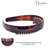 Parcelona French Toothed Smooth Celluloid Shell Brown Wide Hair Headband