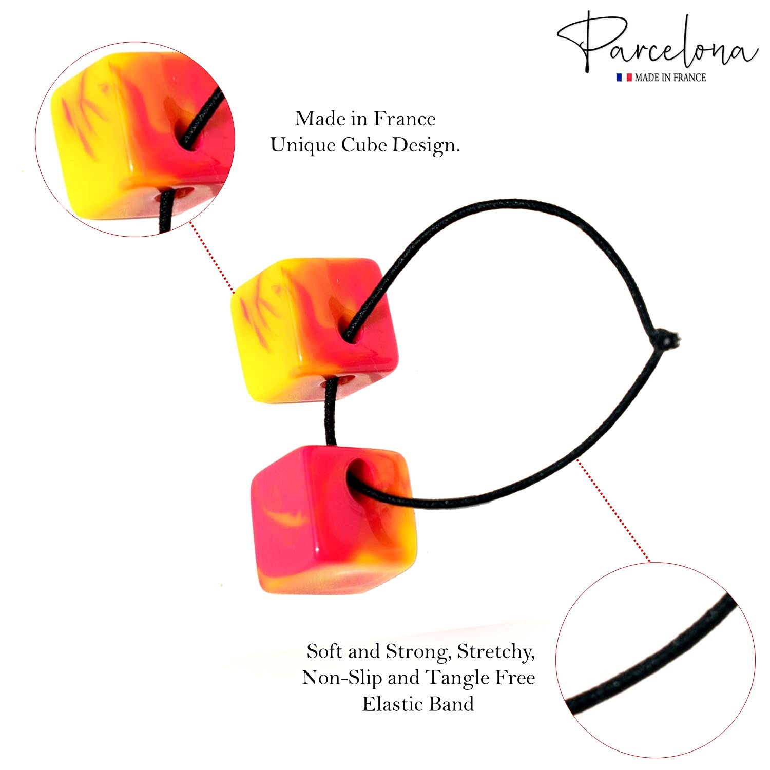 Parcelona French Twin Cube Small Cellulose Acetate Elastic Hair Ties (2 Pcs)