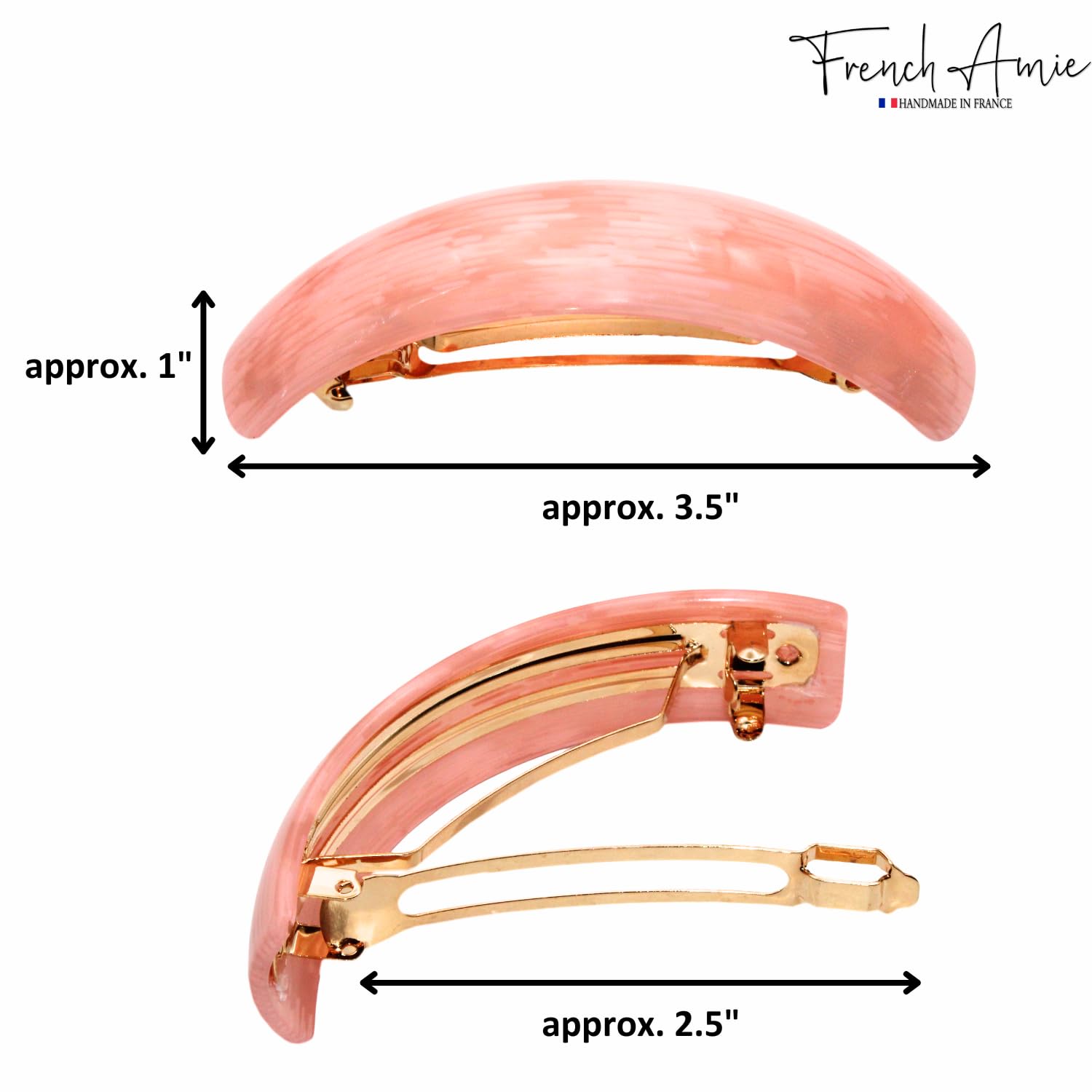 French Amie Curved Oblong Large Cellulose Handmade Hair Barrette for Women