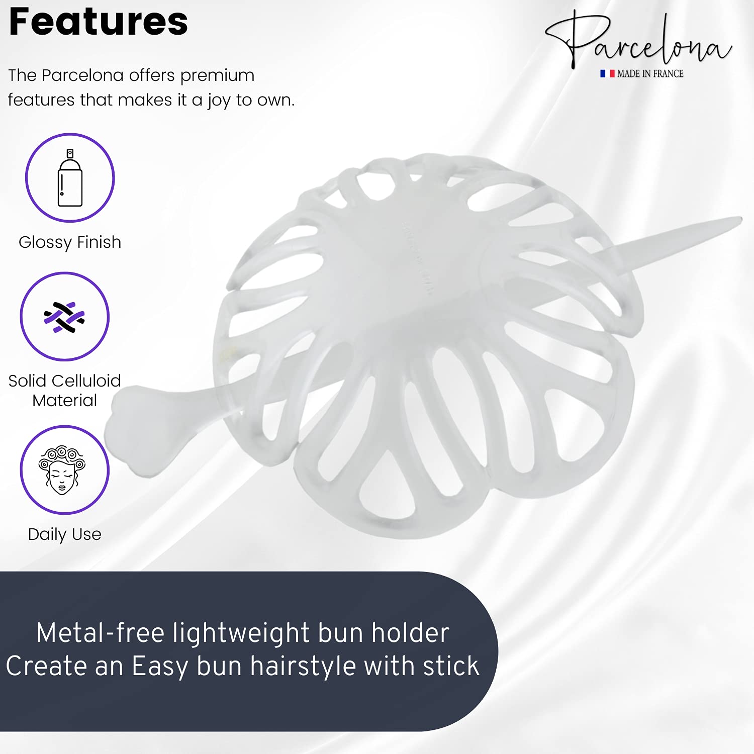 Parcelona French Radial 3.5 Inch Dome Bun Holder Hair Slide Cuff Pin with Stick