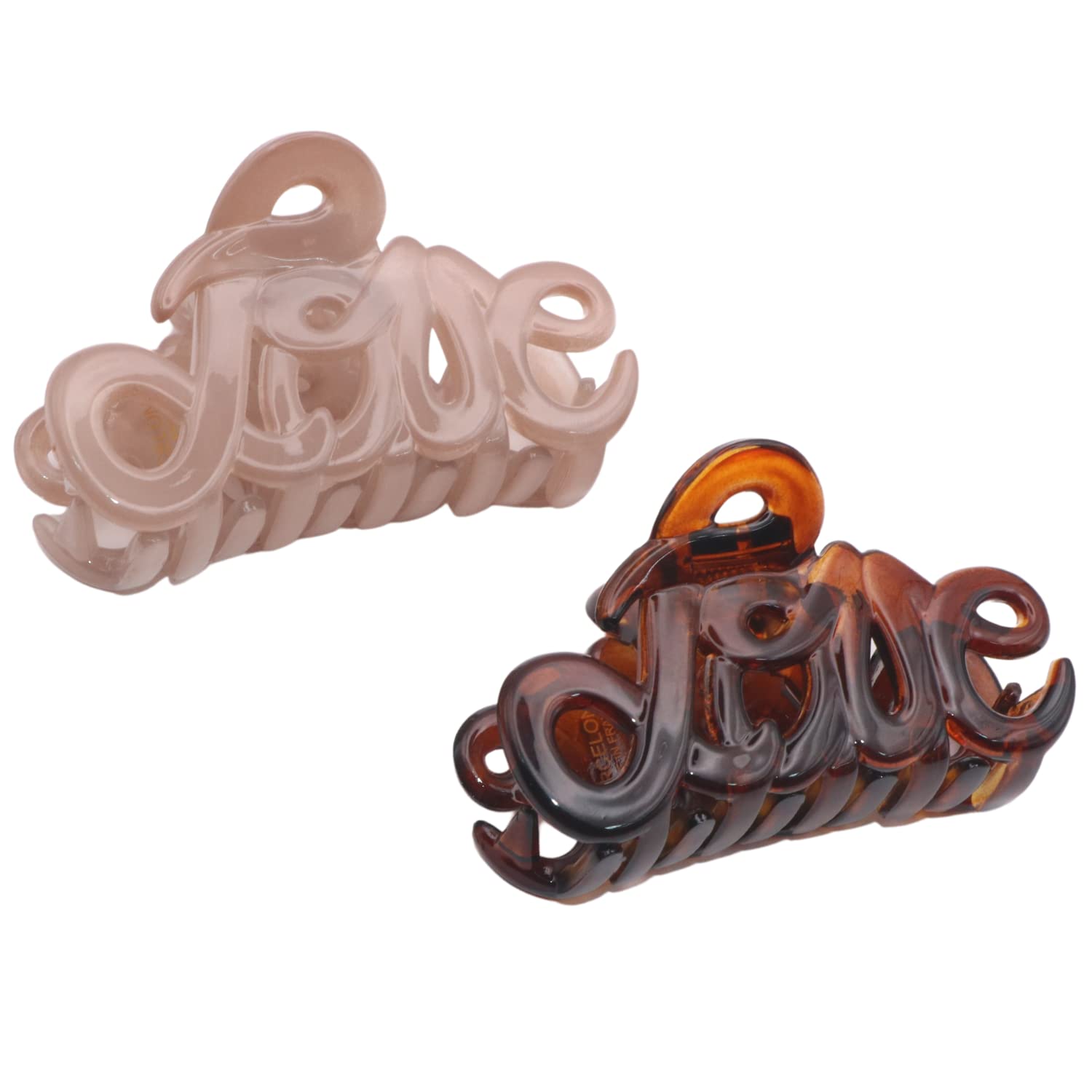 Parcelona French Love Small 2" Celluloid Acetate Hair Claws for Women and Girls