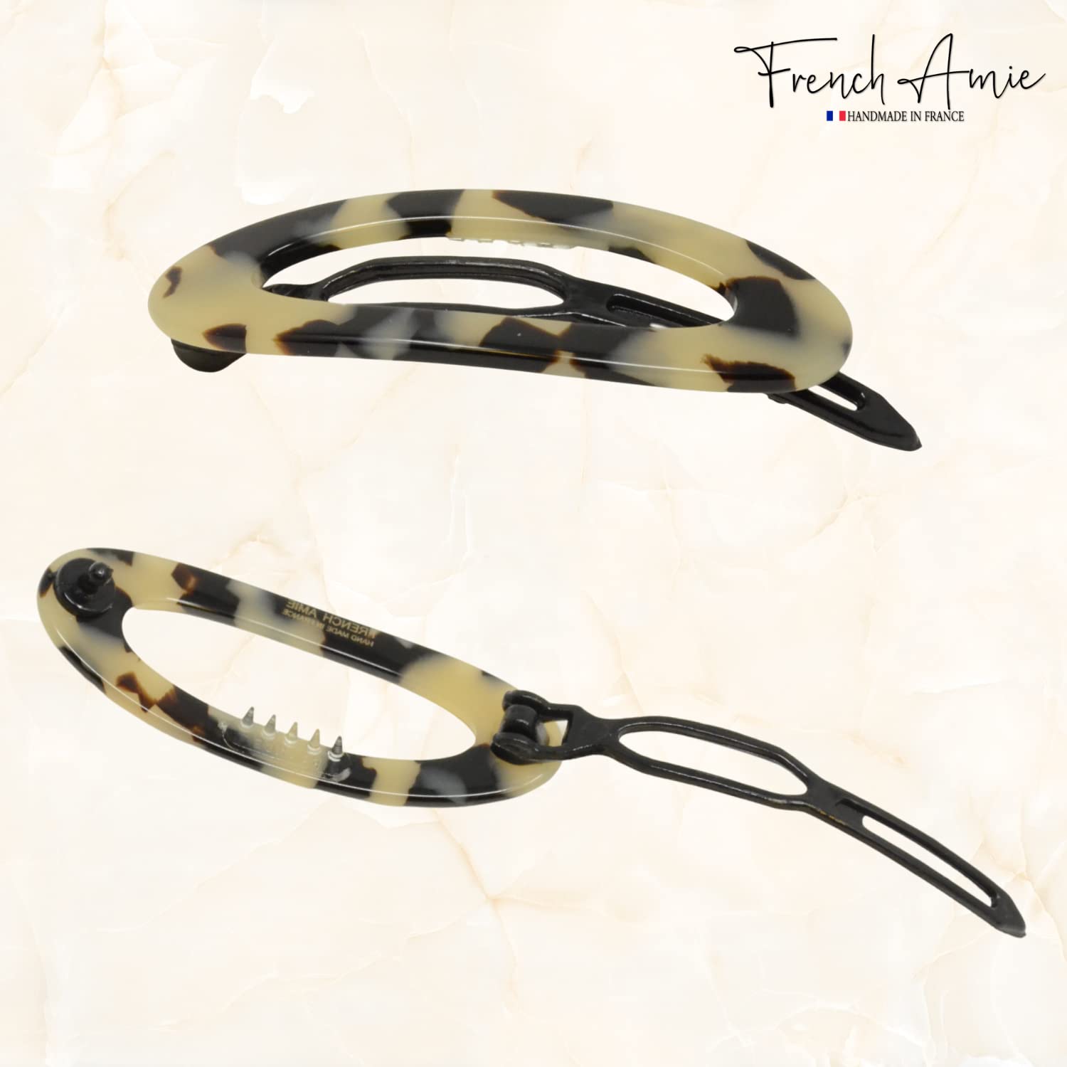 French Amie Oval Cut Out Small Handmade Cellulose Snap Hair Barrette for Women