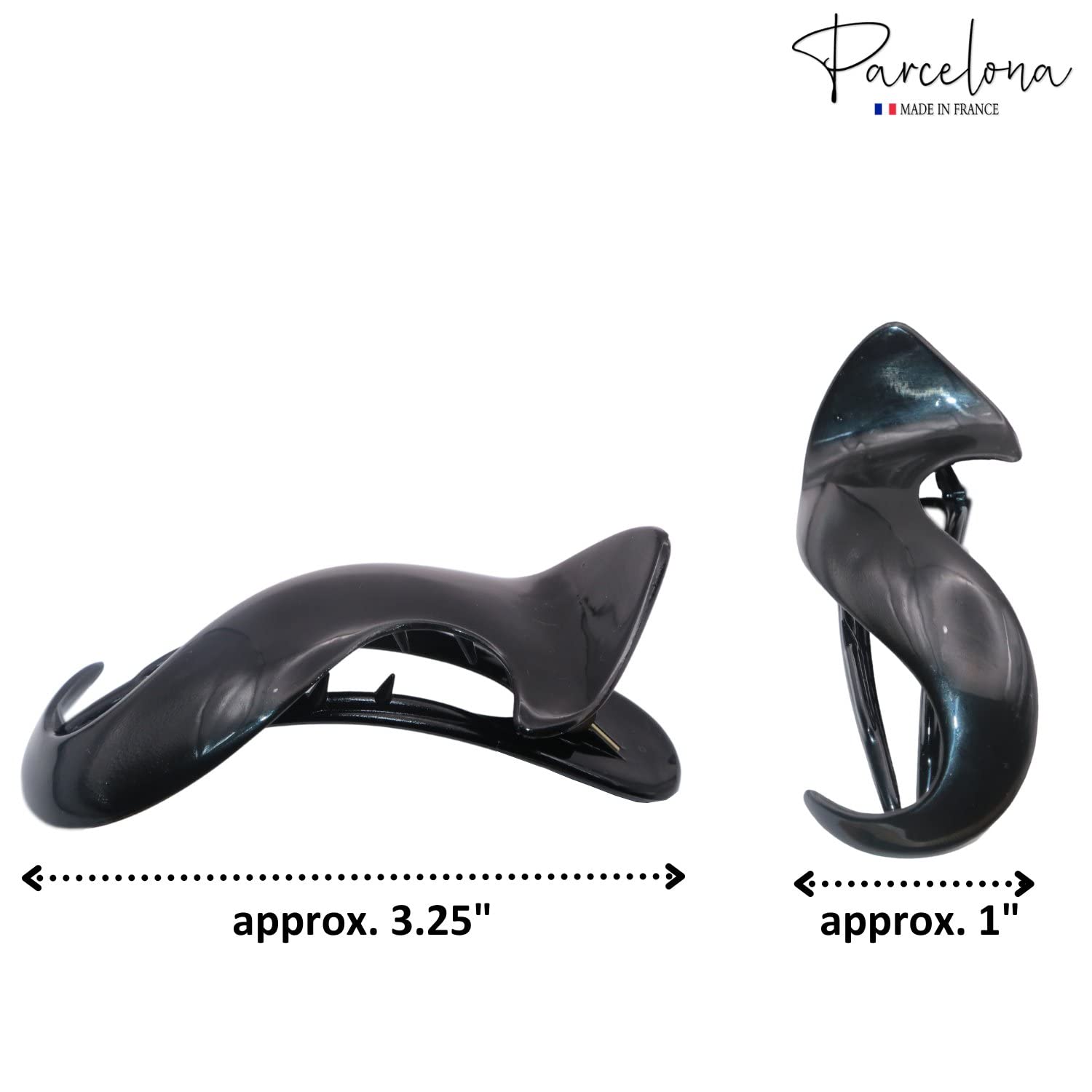 Parcelona French Medium Crochet Cellulose Black Hair Side Slider Claw Clip