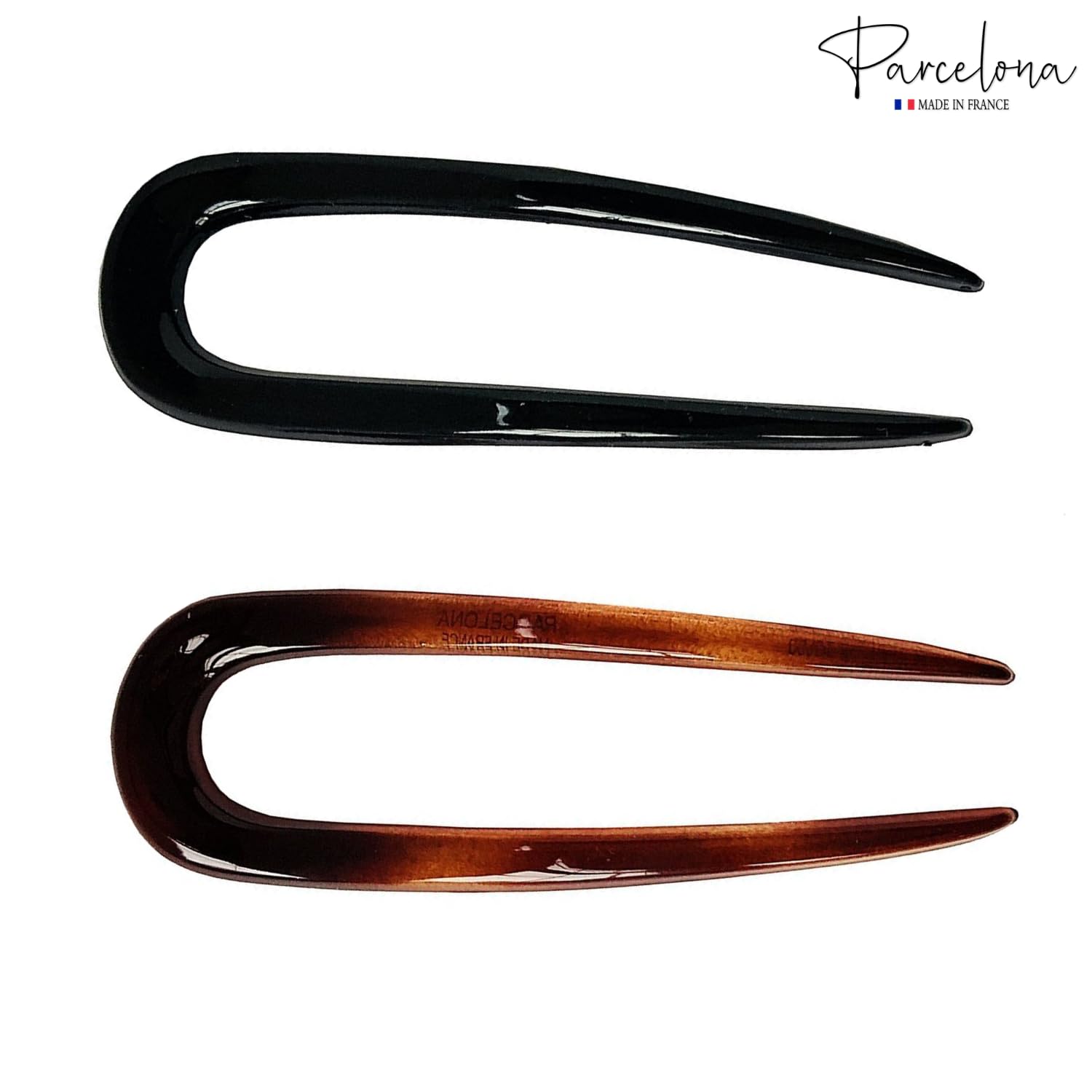 Parcelona French Paris Shell n Black Cellulose Chignon U Hair Pin Sticks(2 Pcs)