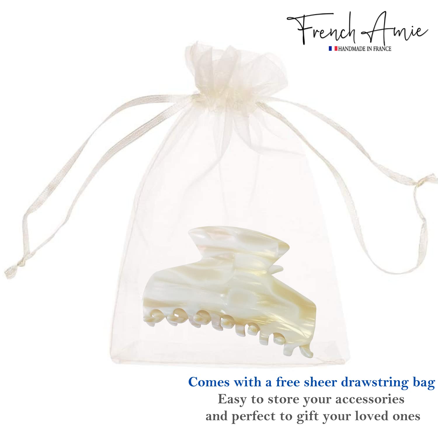 French Amie Chic Ivory Handmade Large 3 Inch Celluloid Jaw Hair Claw Clip