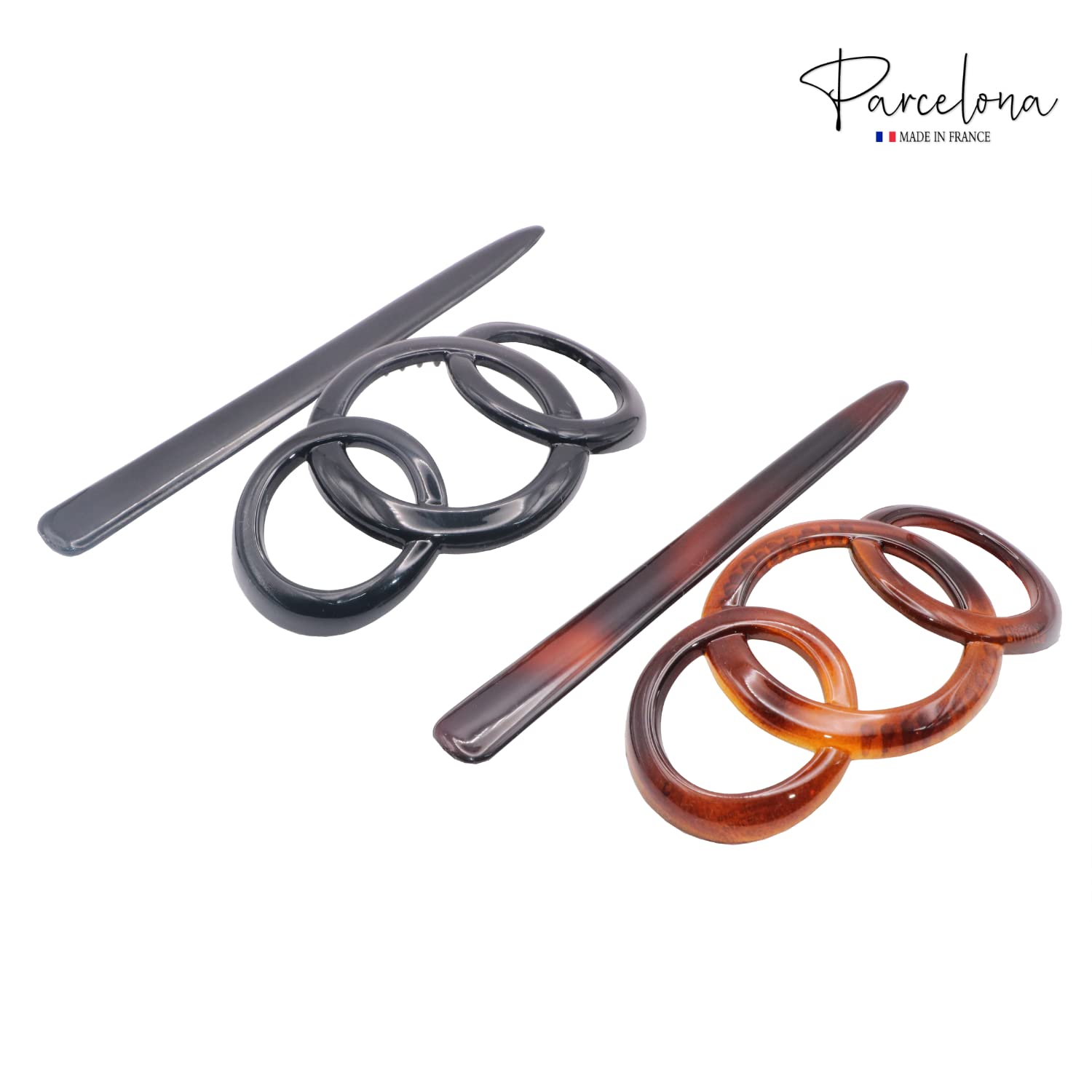 Parcelona French Triple Ringed Cellulose Barrettes with Stick for Women(2 Pcs)