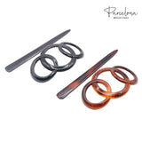 Parcelona French Triple Ringed Celluloid Barrettes with Stick for Women(2 Pcs)