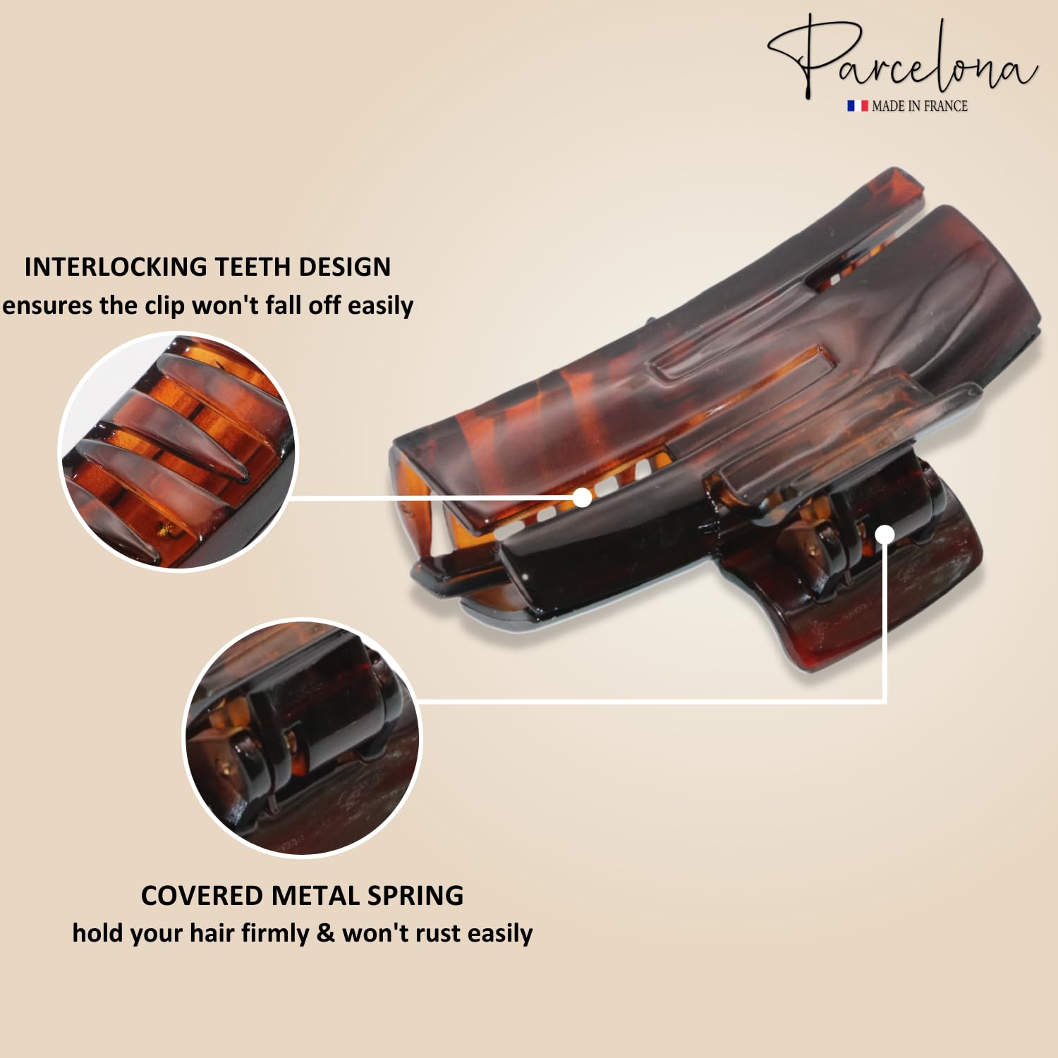 Parcelona French Cutout Curve Medium Shell and Black Cellulose Hair Claws(2 Pcs)
