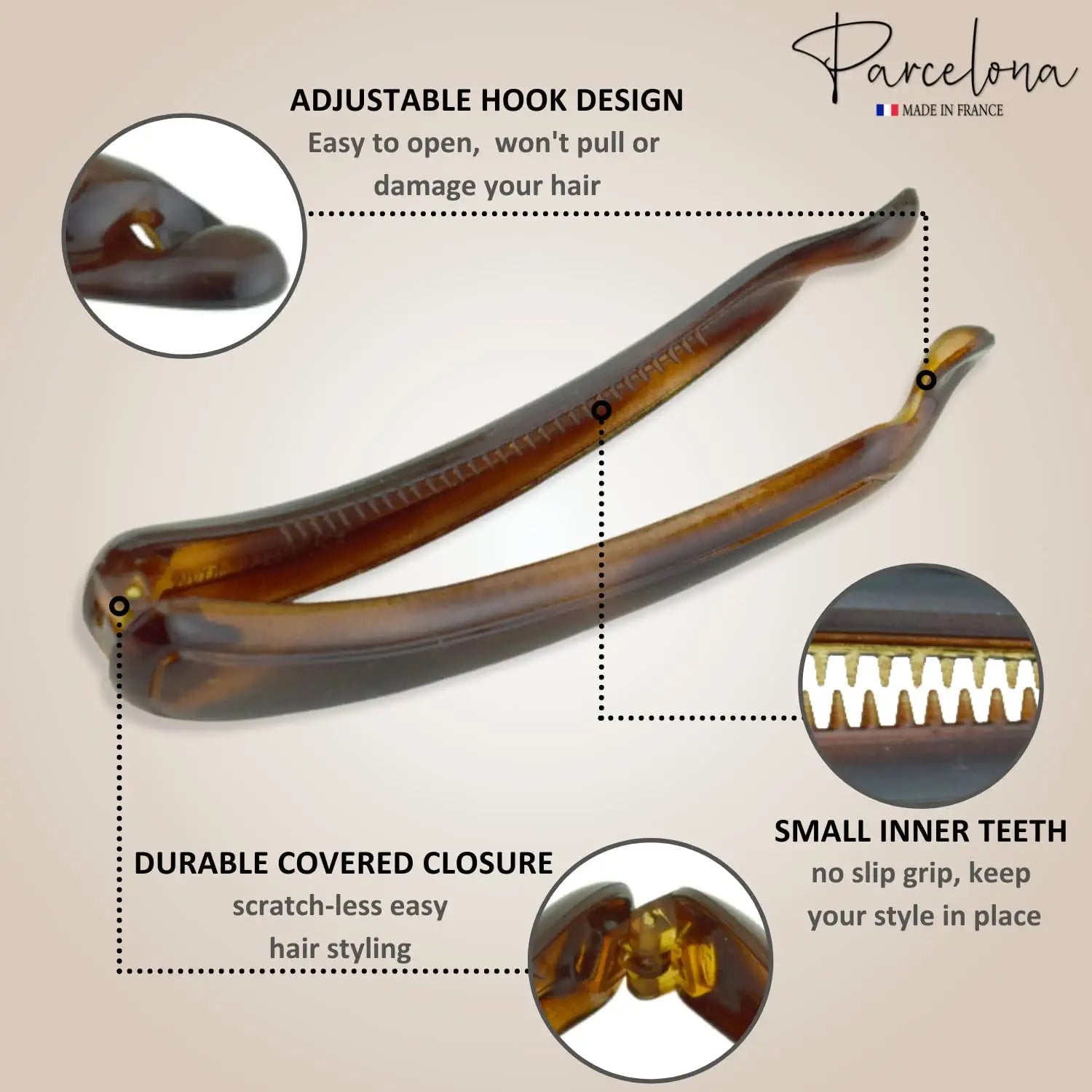 Parcelona French Plain Curve Shell  4 1/4” Celluloid Banana Hair Clip for Women