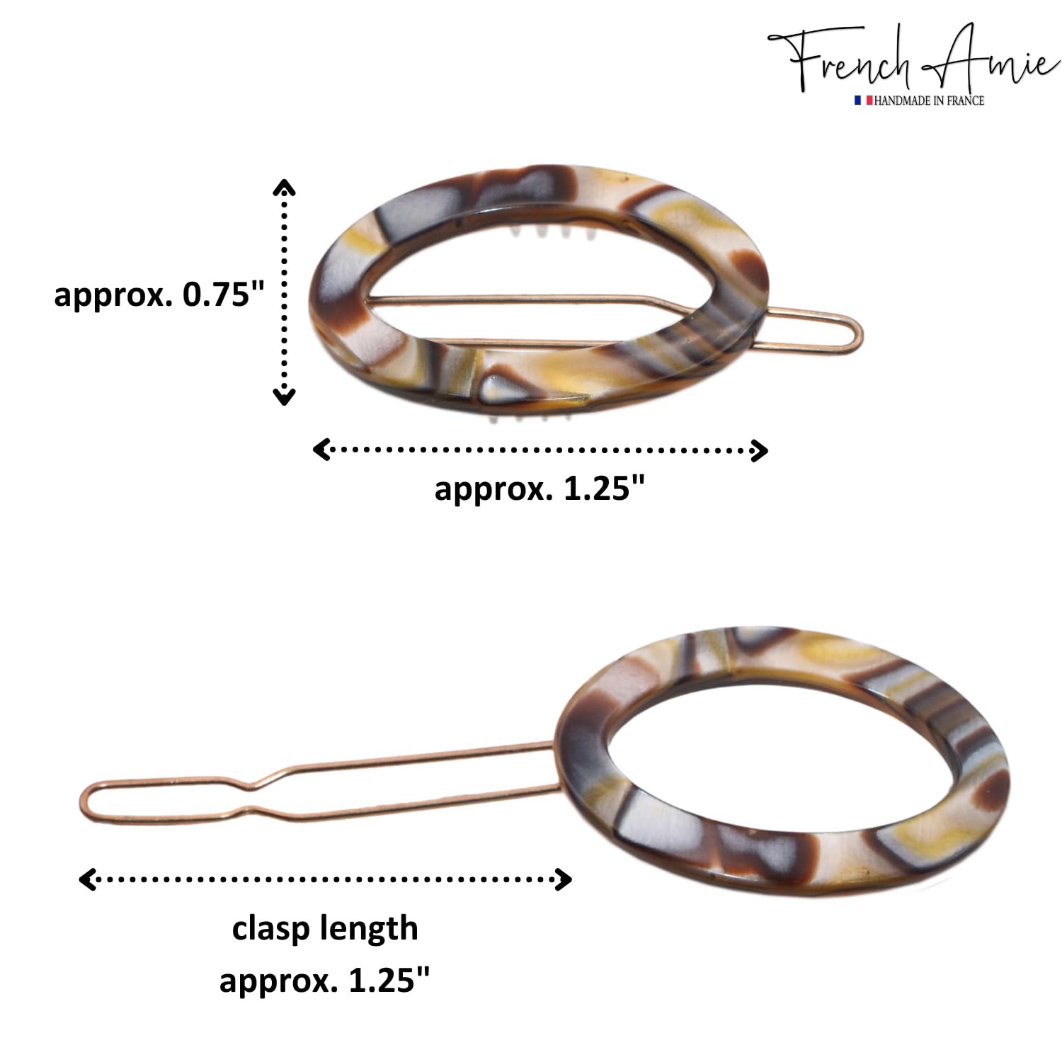 French Amie Oval Hoop Small 1 1/4” Cellulose Handmade Hair Barrette Clips(4 Pcs)