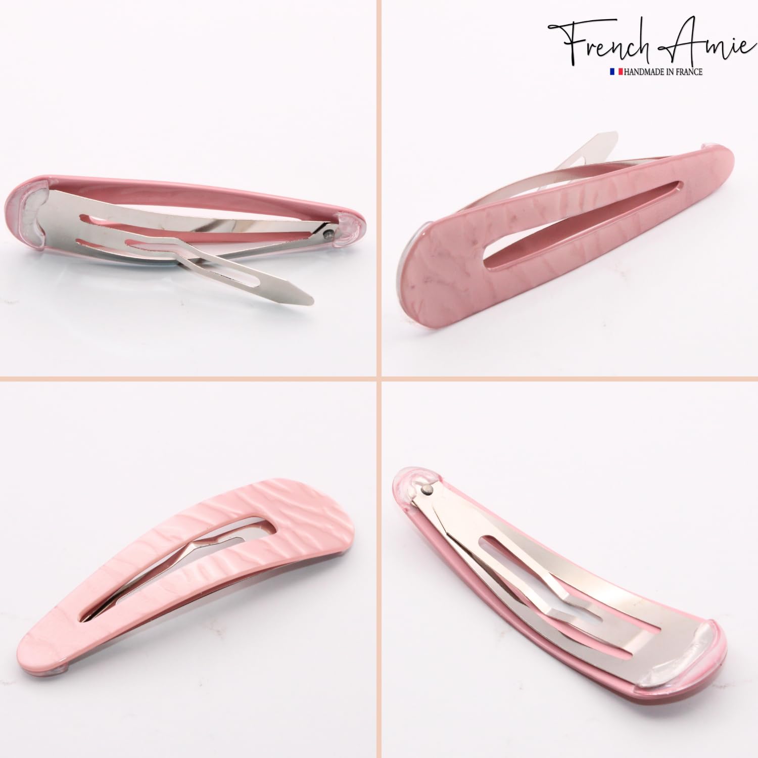 French Amie Clic Clac Large Handmade Cellulose Snap Hair Pins for Women(2 Pcs)
