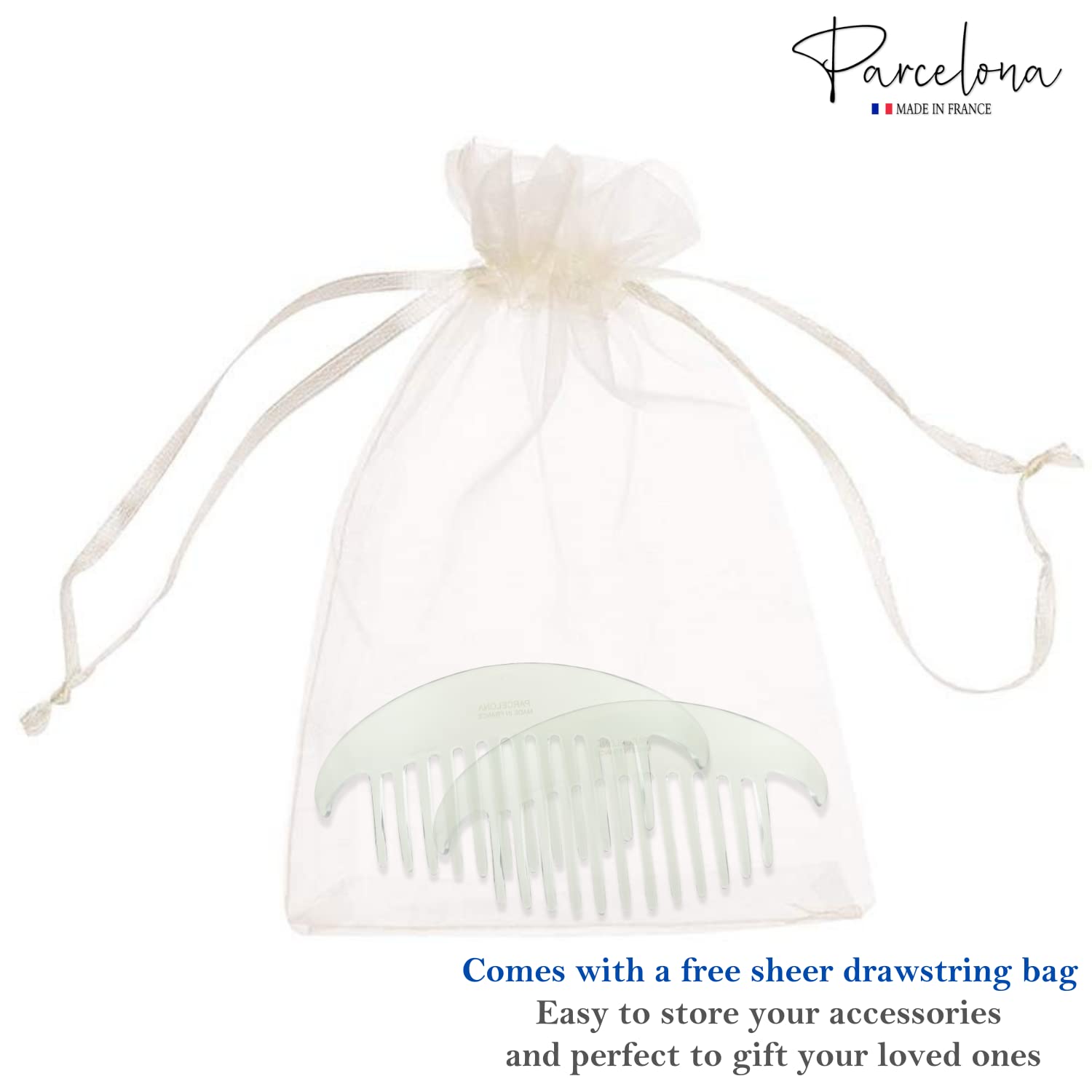 Parcelona French Alice Large Cellulose 12 Teeth Side Hair Combs for Women 2 Pcs