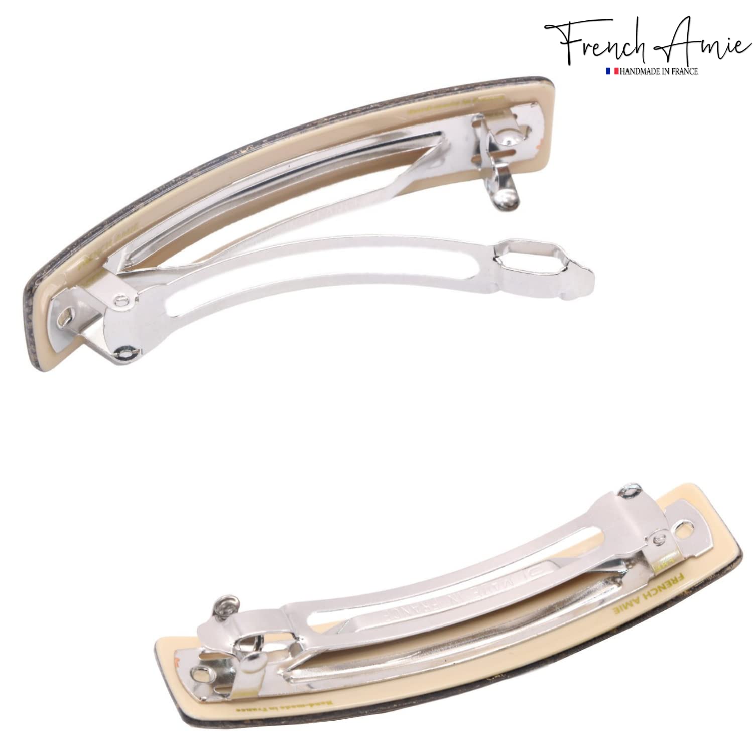 French Amie Oblong 3 1/2" Cellulose Handmade Automatic Hair Barrette for Women