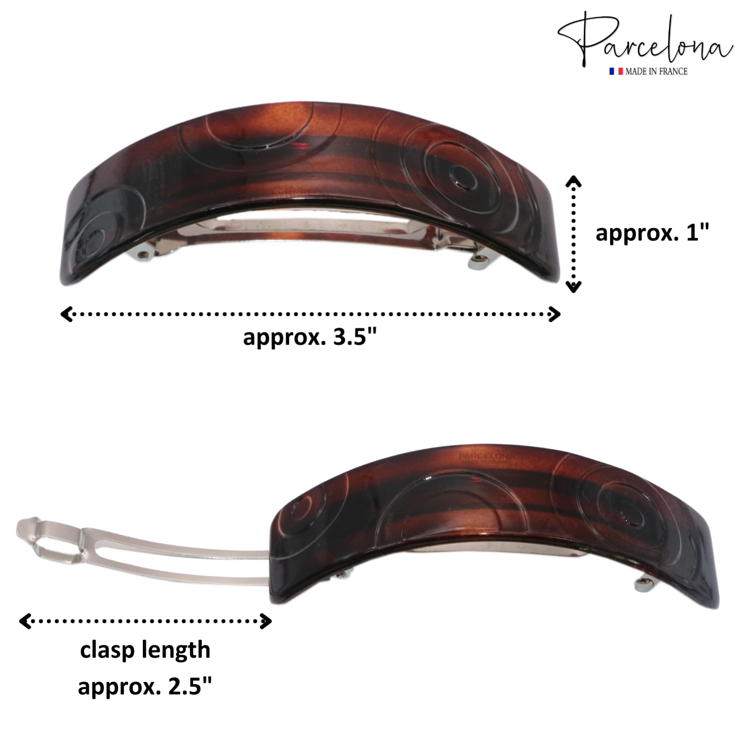 Parcelona French Courbe Curved Shell Cellulose Large Hair Barrette for Women