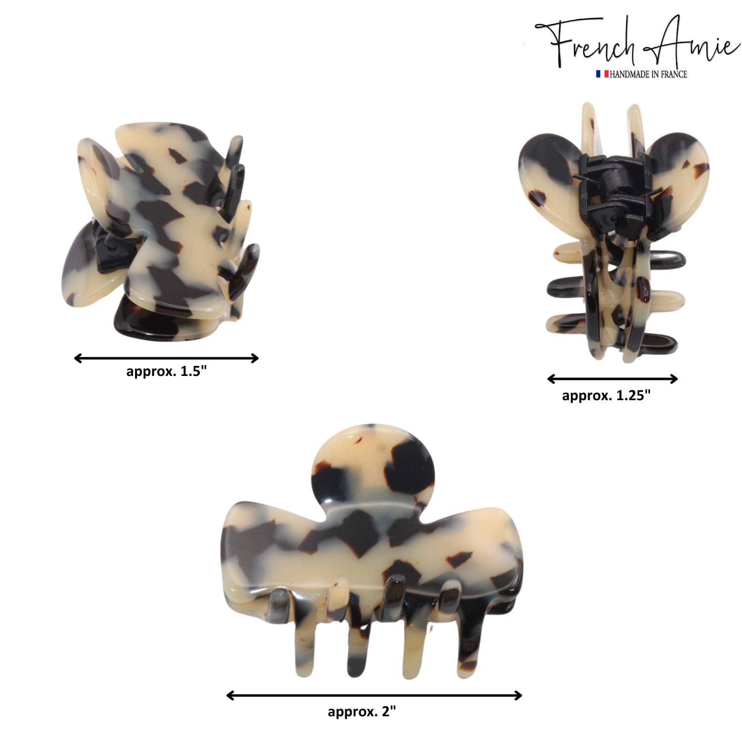 French Amie Grace Small 2” Cellulose Handmade Flexible Hair Claw for Thin Hair