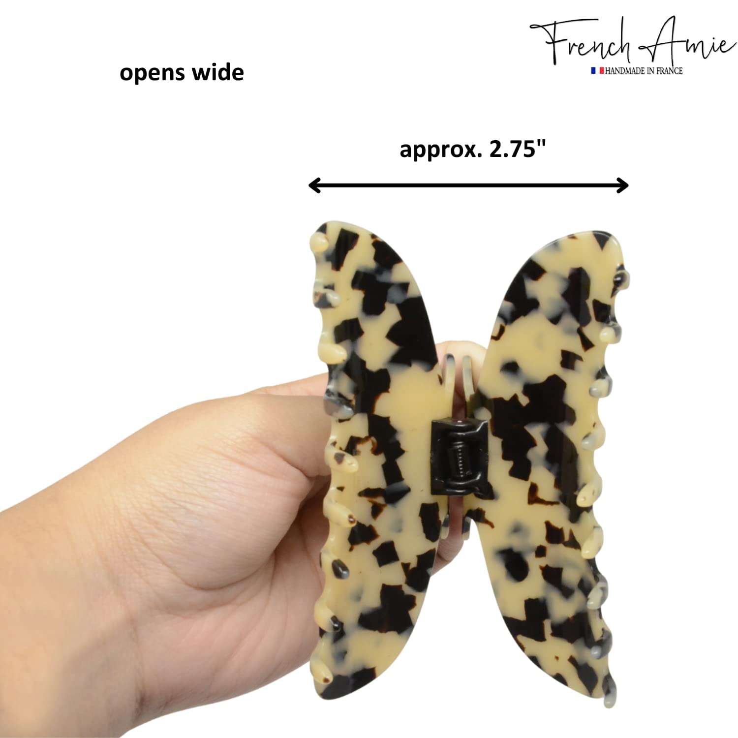 French Amie Thin Oval Large 4 1/4” Handmade Cellulose Acetate Jaw Hair Claw Women