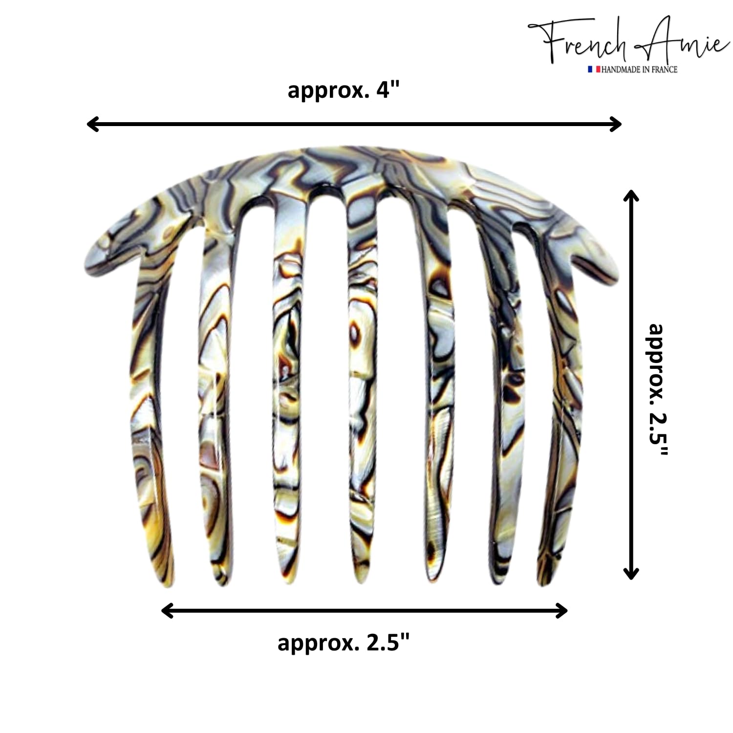 French Amie Curvy 7 Teeth Large 4” Handmade Set of 3 Good Grip Hair Side Combs