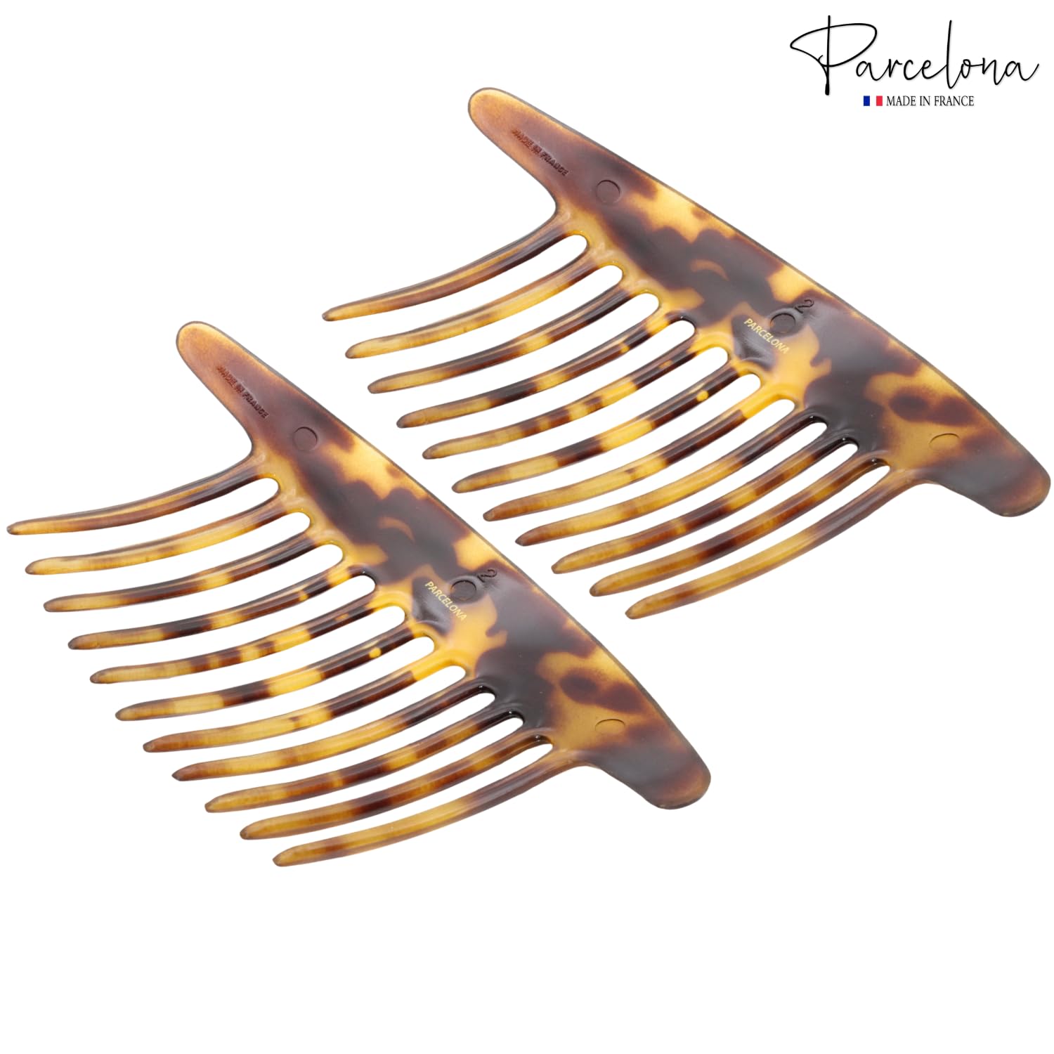 Parcelona French Tapered Edge 11 Teeth Side Hair Combs for Women & Girls (2Pcs)