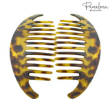 Parcelona French Alice Large Celluloid 12 Teeth Side Hair Combs for Women 2 Pcs