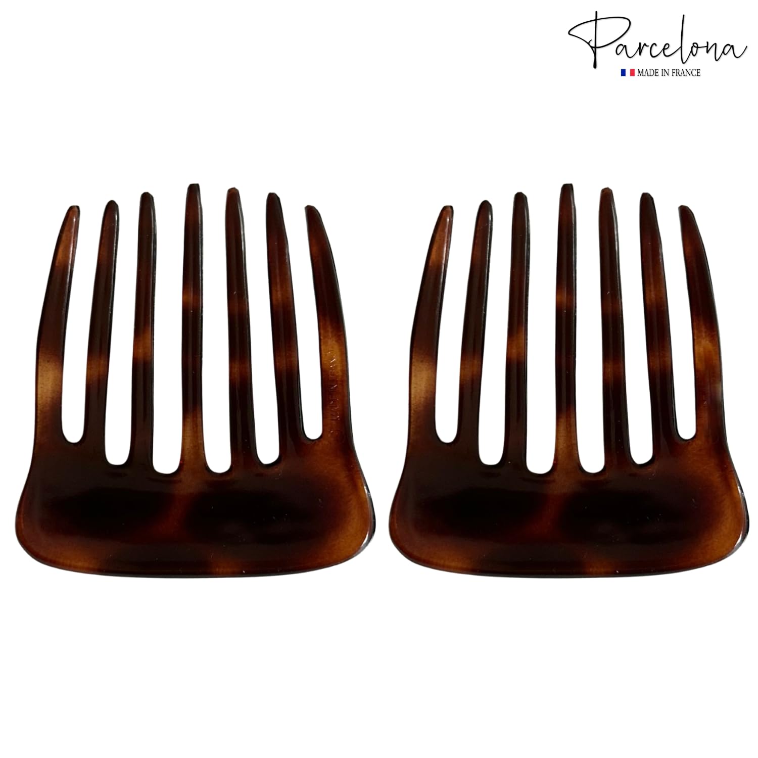 Parcelona French Seven Teeth Large 2 Pieces Celluloid Tortoise Shell Hair Comb