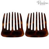 Parcelona French Seven Teeth Large 2 Pieces Celluloid Tortoise Shell Hair Comb